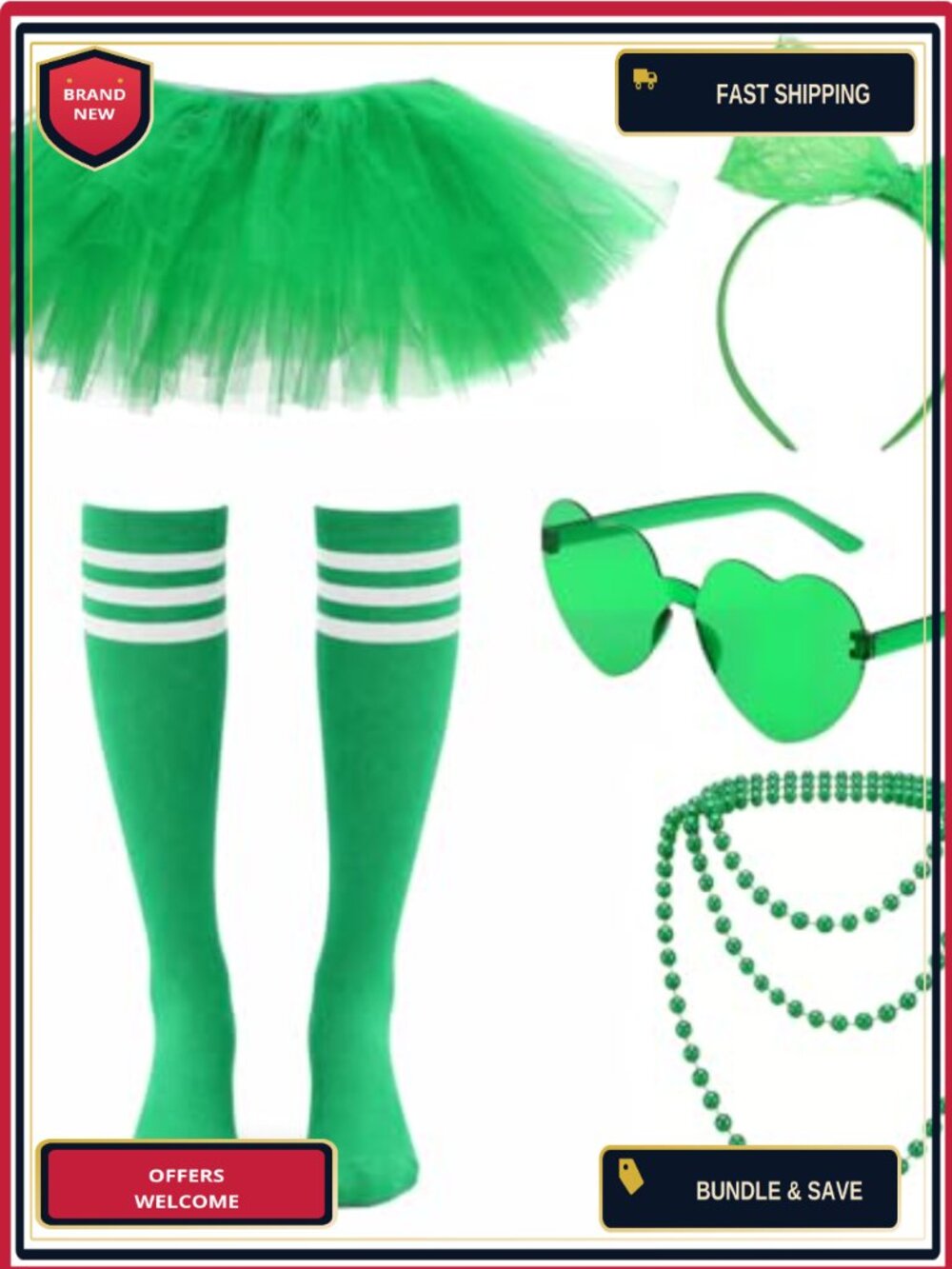5pc Ballet Tutu Costume Set for Women with Headband Sunglasses Socks Necklace